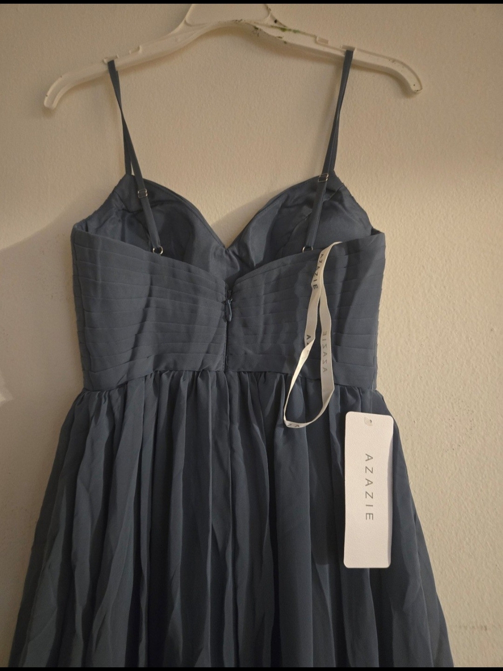 Azazie Slate Blue Spaghetti-Strap Chiffon Dress $50 Twilight Blue